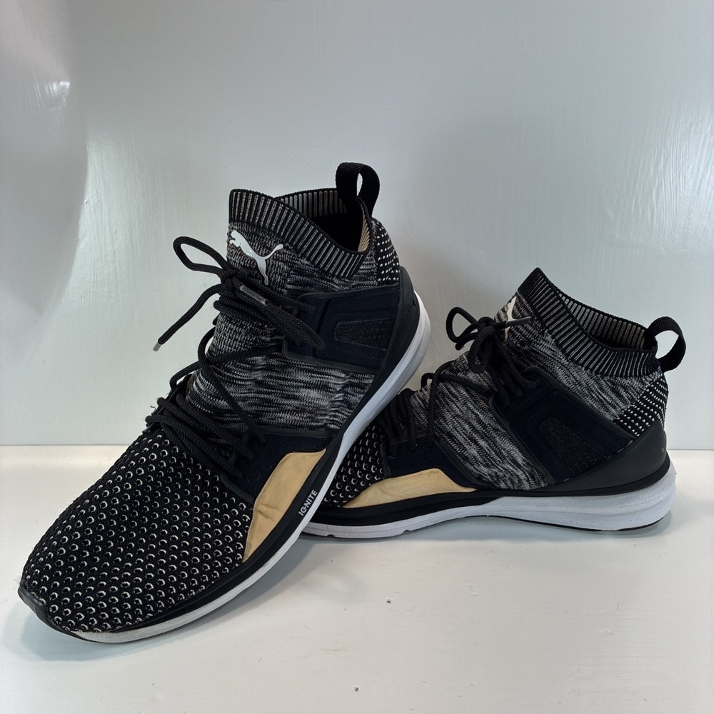Men's Sz 9.5 Shoes Sneakers PUMA IGNITE High Top Evoknit Basketball Black White